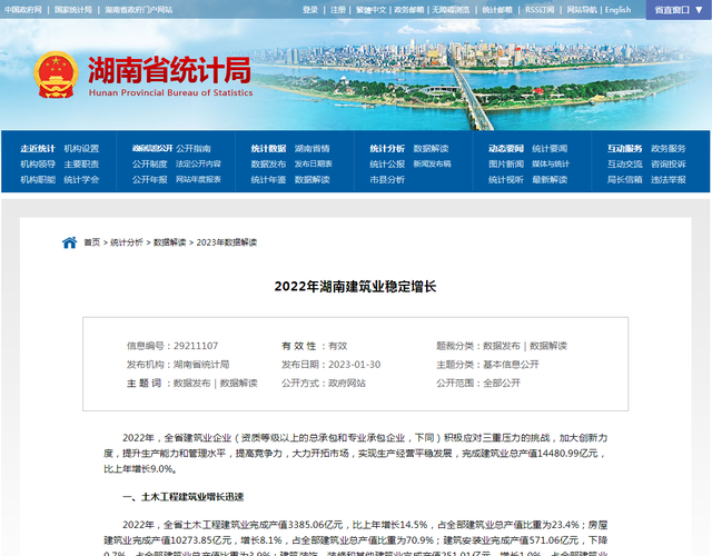 近日，湖南省统计局官网发布了2022年建筑业市场情况(图1)